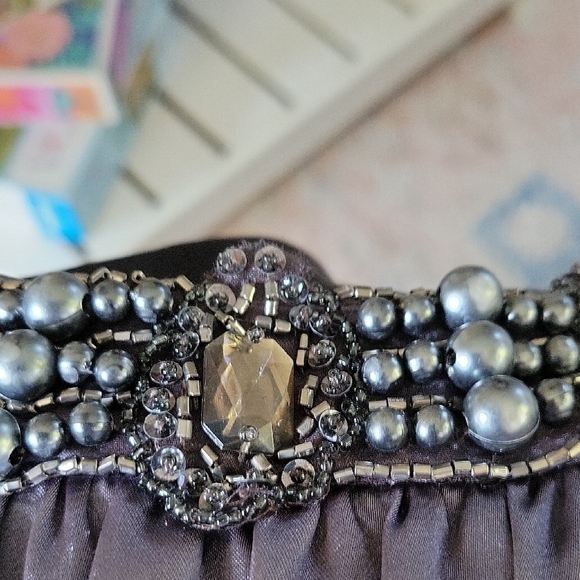 Jones Wear Womens Mauve/black Beaded Neck Midi Dress  Metallic, Holiday Sz 14 - Picture 9 of 9